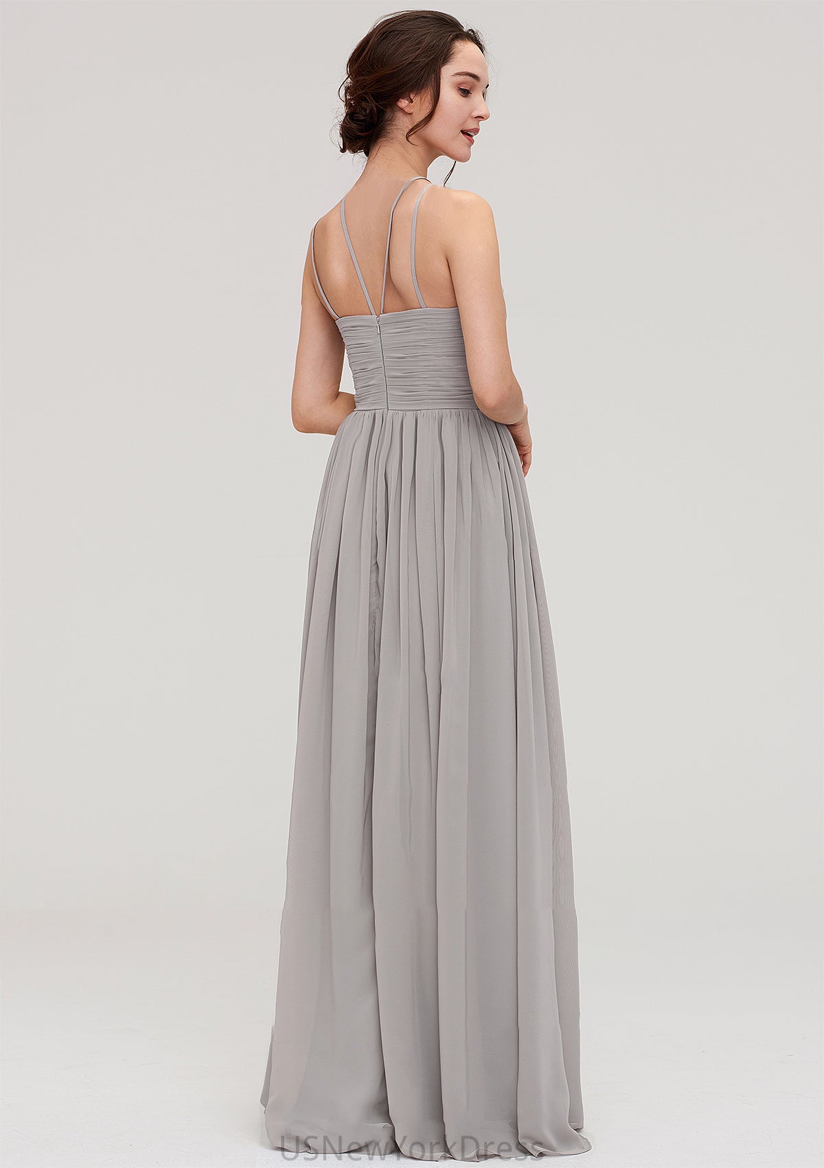 Halter Sleeveless A-line/Princess Long/Floor-Length Chiffon Bridesmaid Dresses With Pleated Kaydence DJP0025462