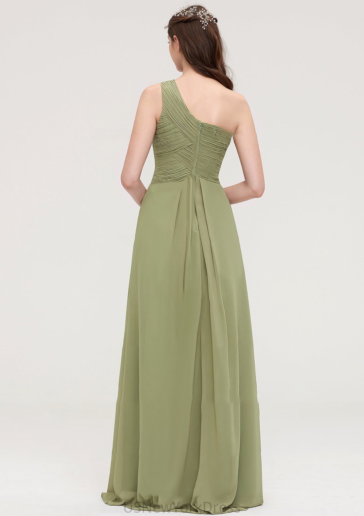 Sleeveless One-Shoulder Long/Floor-Length Chiffon A-line/Princess Bridesmaid Dresses With Pleated Lisa DJP0025463