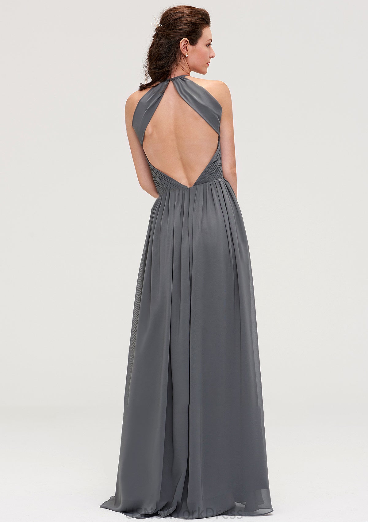 Sleeveless Halter Chiffon A-line/Princess Long/Floor-Length Bridesmaid Dresseses With Pleated Jadyn DJP0025466