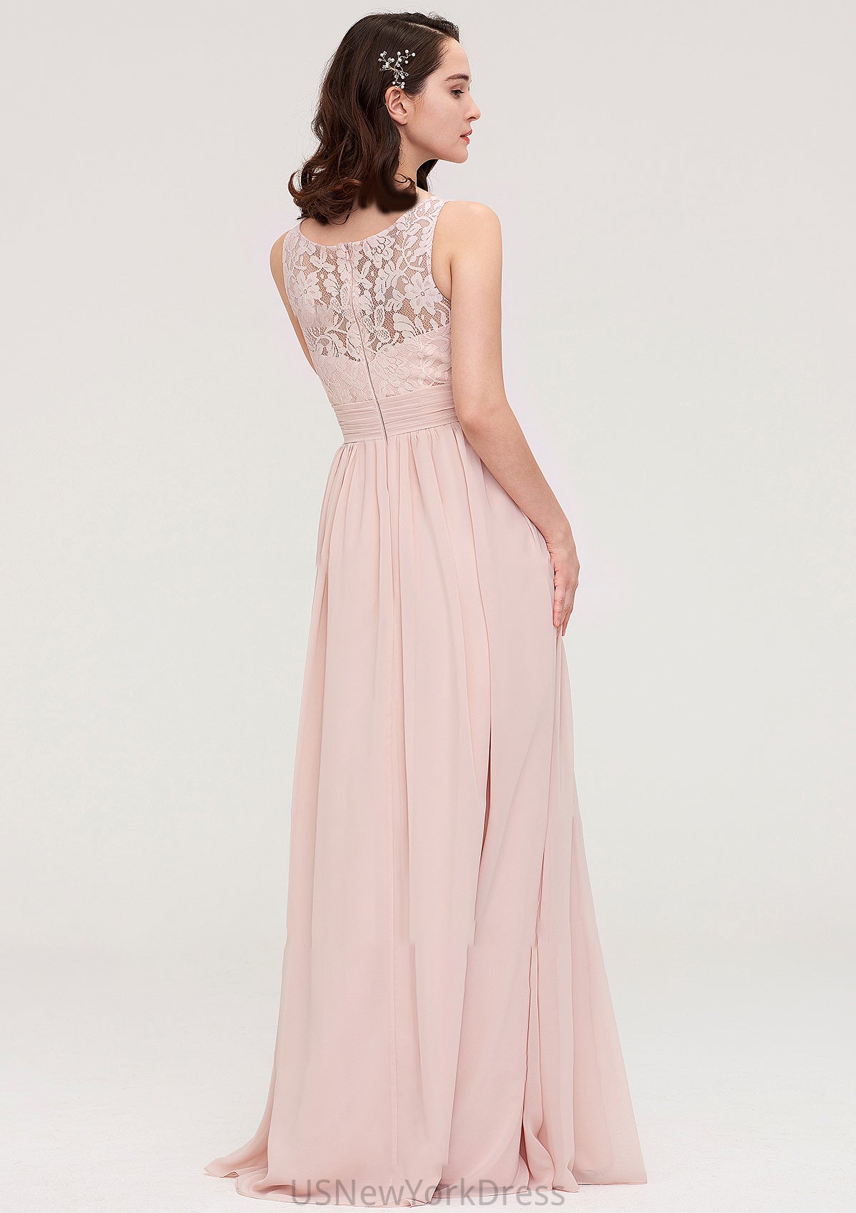 Sleeveless V Neck Long/Floor-Length Chiffon A-line/Princess Bridesmaid Dresses With Pleated Appliqued Janey DJP0025467