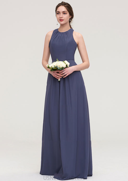 Sleeveless Scoop Neck ong/Floor-Length Chiffon A-line/Princess LStormy Bridesmaid Dresses With Pleated Undine DJP0025470