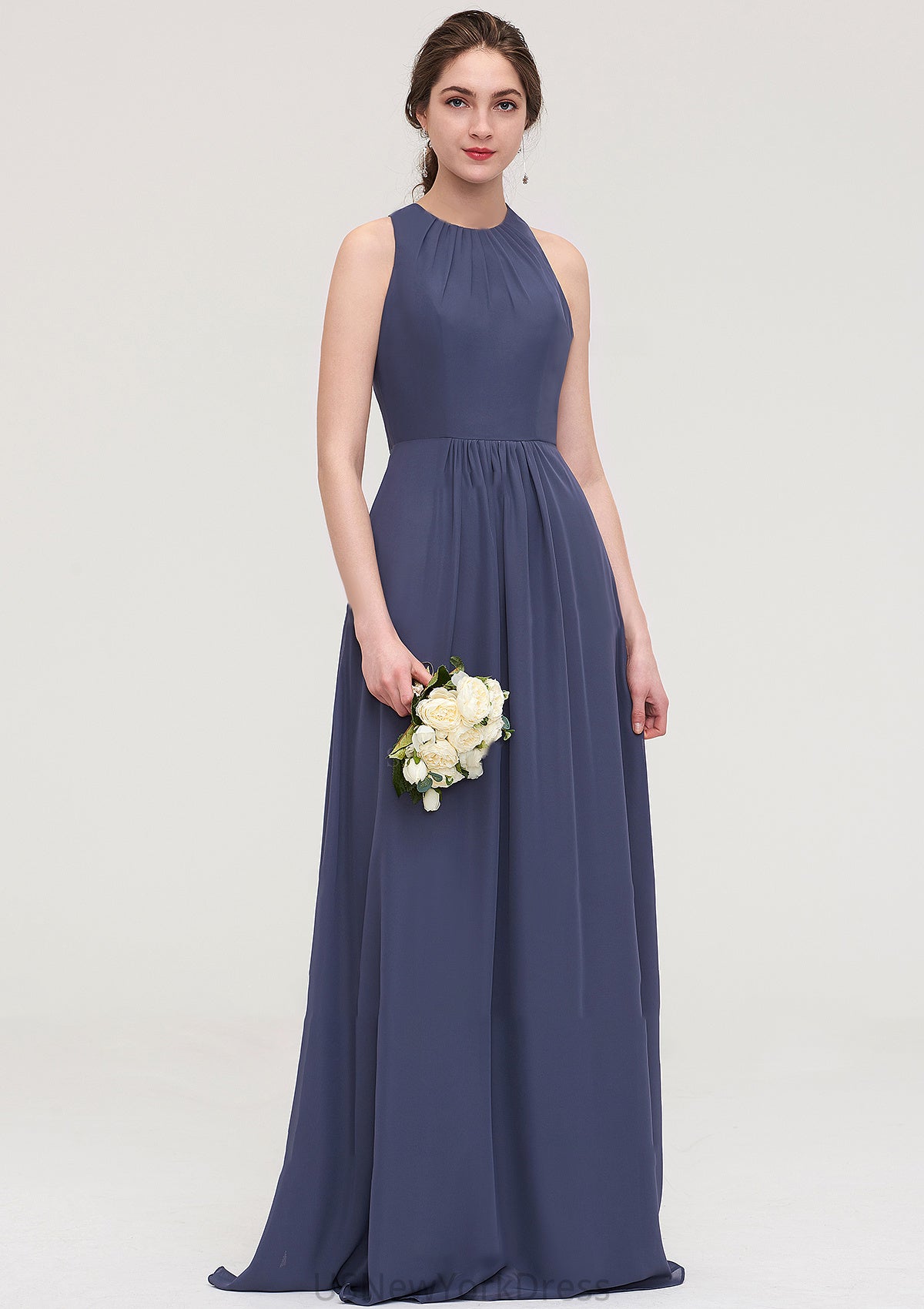 Sleeveless Scoop Neck ong/Floor-Length Chiffon A-line/Princess LStormy Bridesmaid Dresses With Pleated Undine DJP0025470