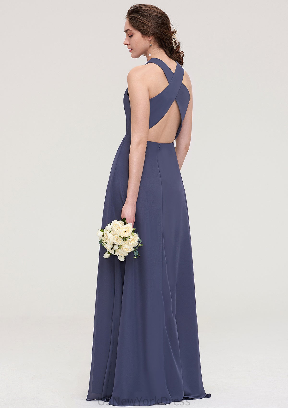 Sleeveless Scoop Neck ong/Floor-Length Chiffon A-line/Princess LStormy Bridesmaid Dresses With Pleated Undine DJP0025470