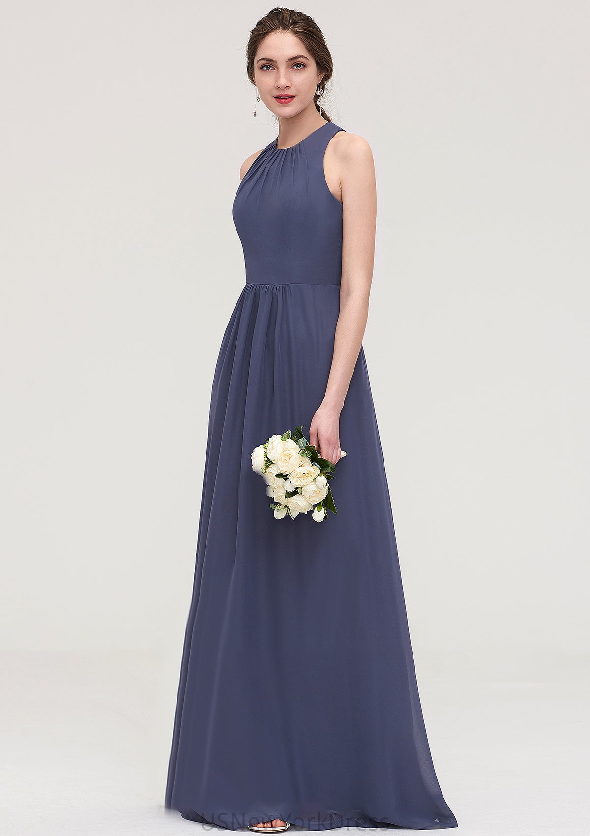 Sleeveless Scoop Neck ong/Floor-Length Chiffon A-line/Princess LStormy Bridesmaid Dresses With Pleated Undine DJP0025470