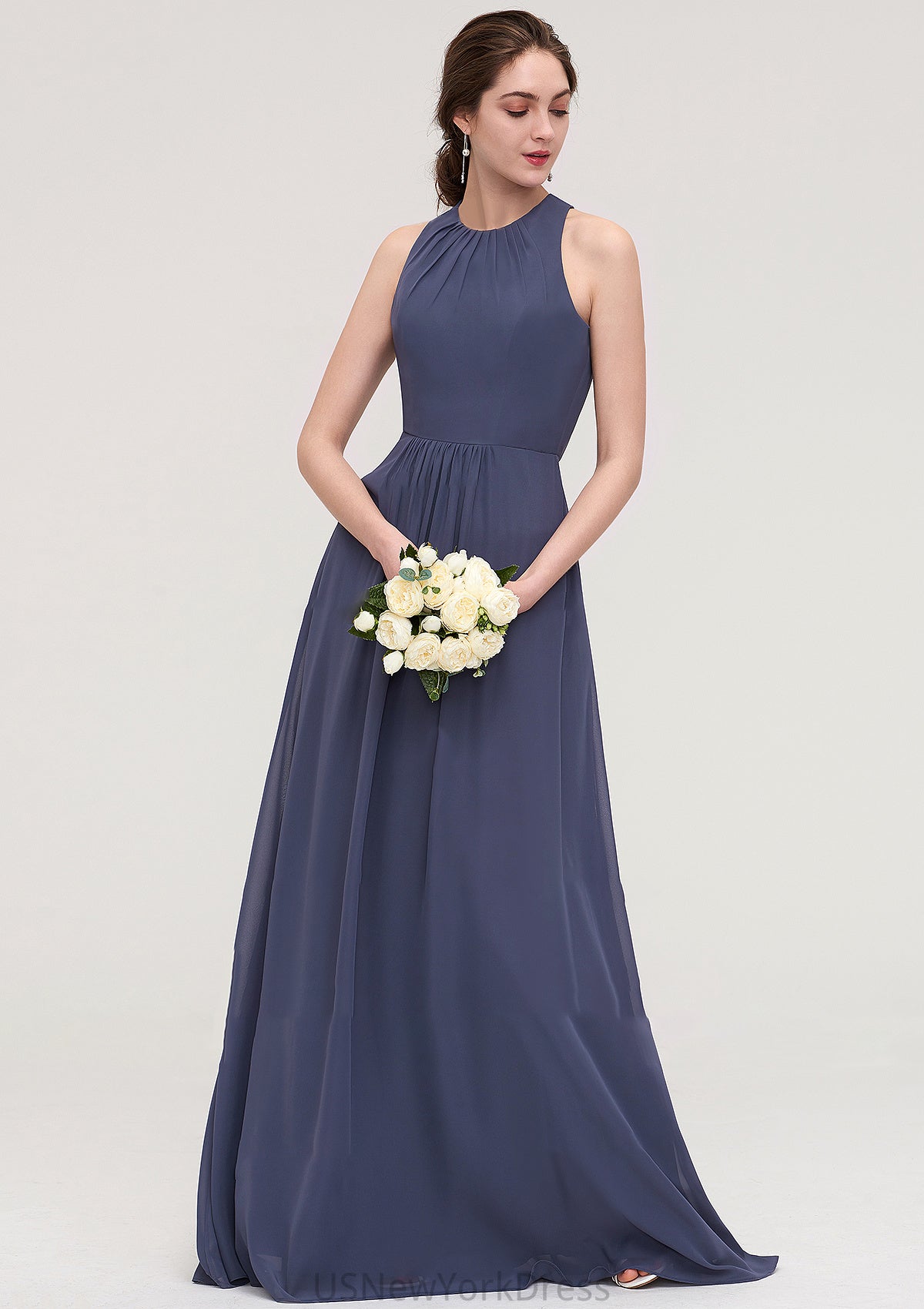 Sleeveless Scoop Neck ong/Floor-Length Chiffon A-line/Princess LStormy Bridesmaid Dresses With Pleated Undine DJP0025470