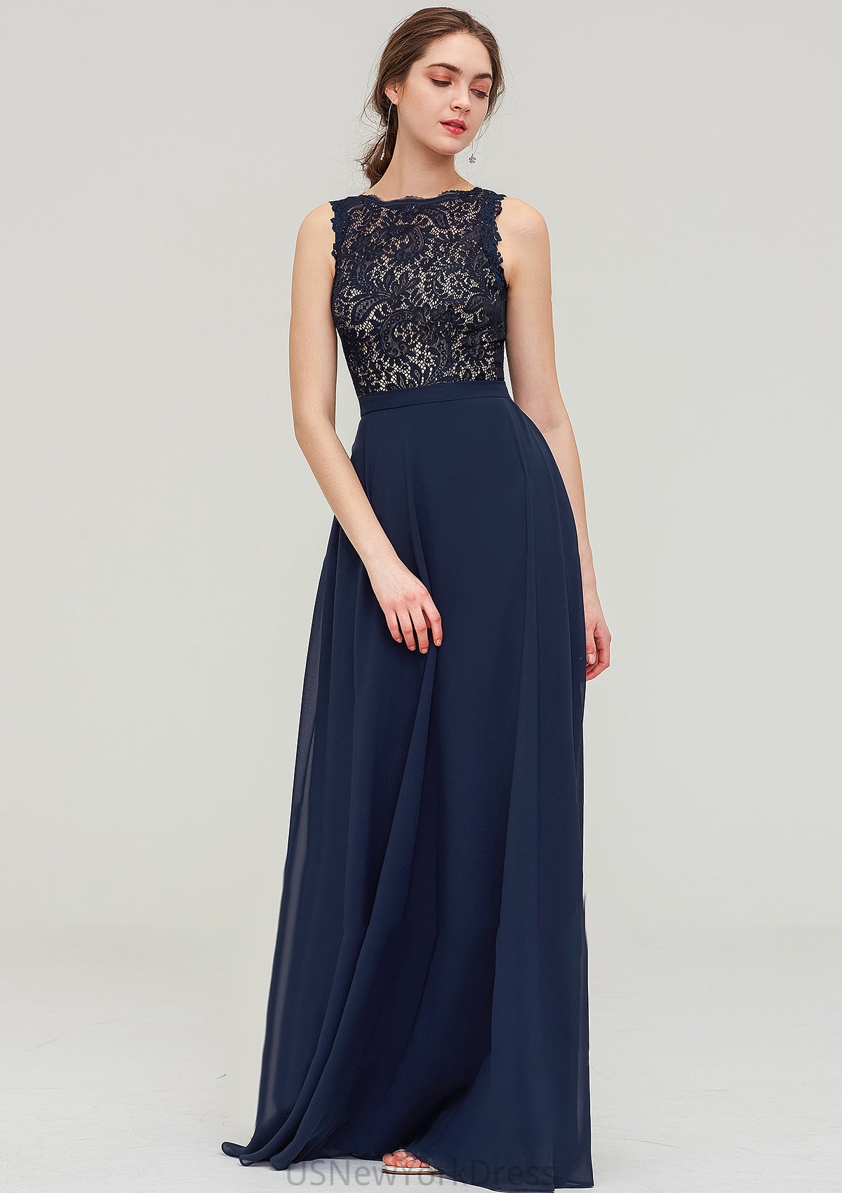 Sleeveless Bateau Long/Floor-Length  Chiffon A-line/Princess Bridesmaid Dresses With Sashes Lace Kali DJP0025471