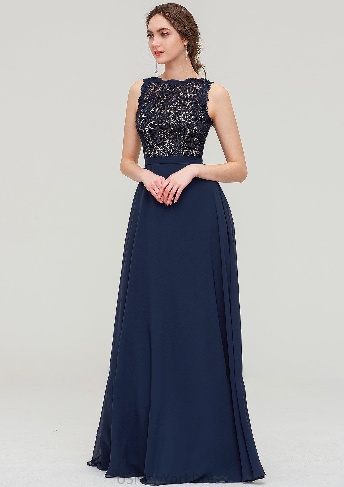 Sleeveless Bateau Long/Floor-Length  Chiffon A-line/Princess Bridesmaid Dresses With Sashes Lace Kali DJP0025471