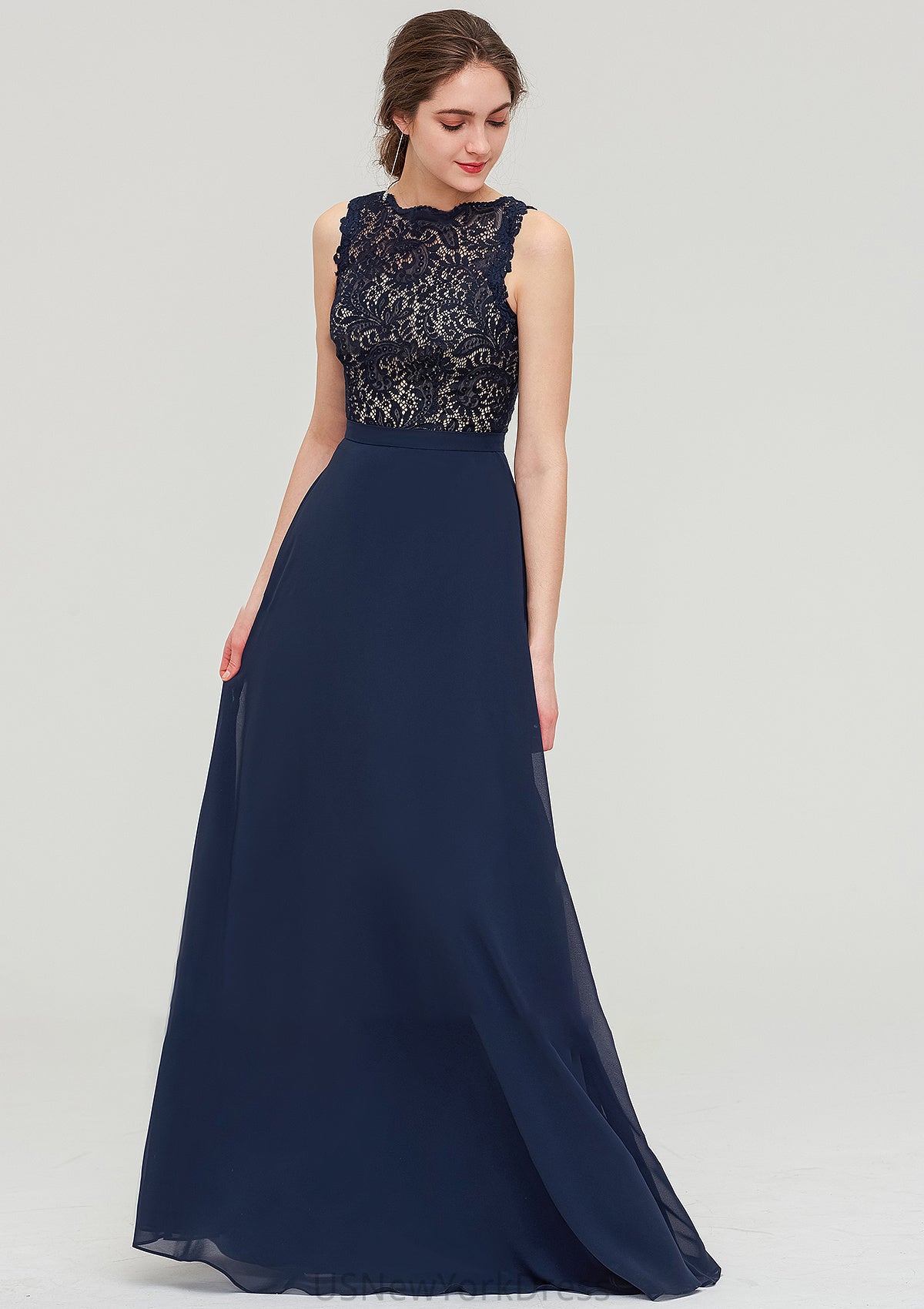 Sleeveless Bateau Long/Floor-Length  Chiffon A-line/Princess Bridesmaid Dresses With Sashes Lace Kali DJP0025471