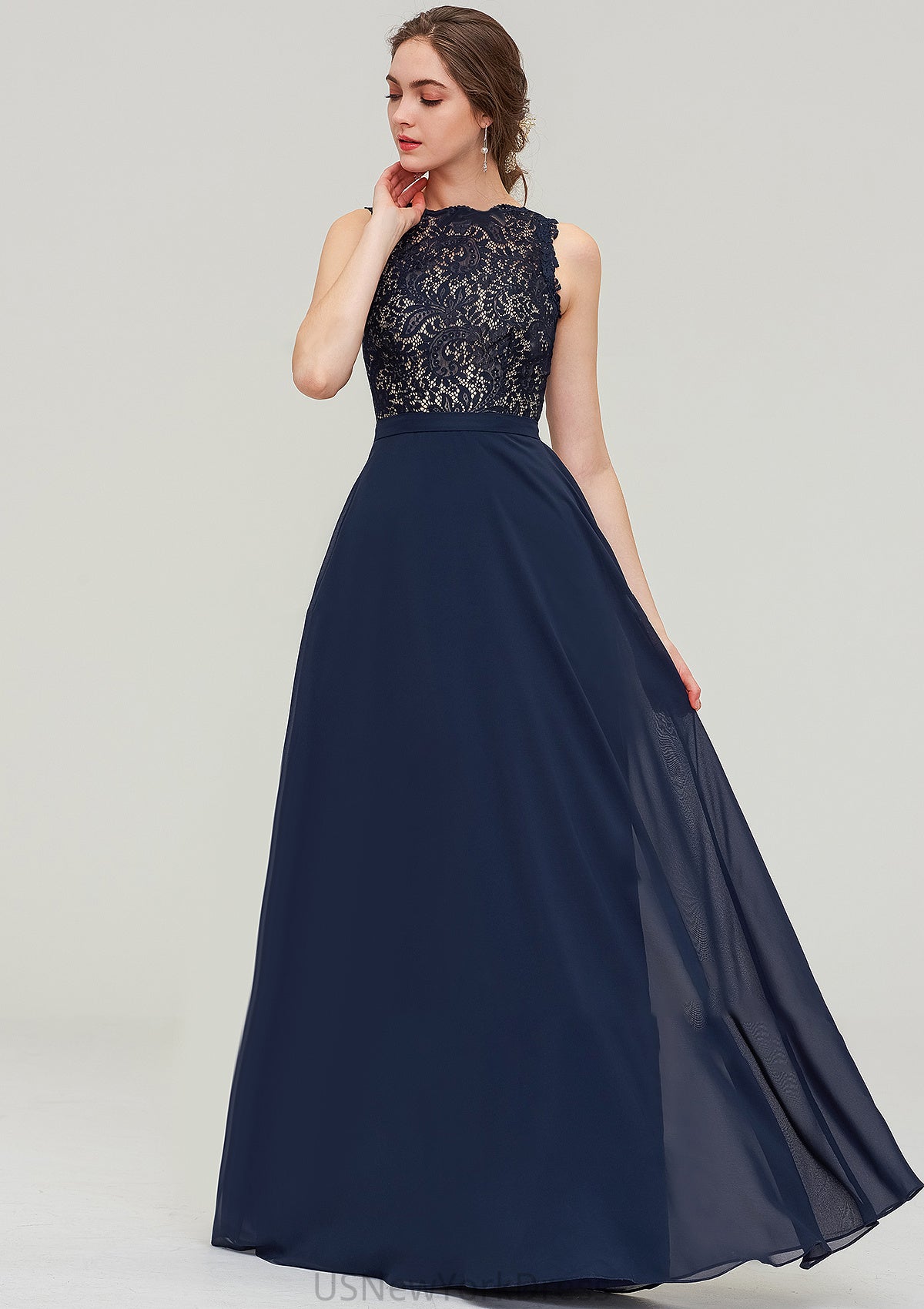 Sleeveless Bateau Long/Floor-Length  Chiffon A-line/Princess Bridesmaid Dresses With Sashes Lace Kali DJP0025471