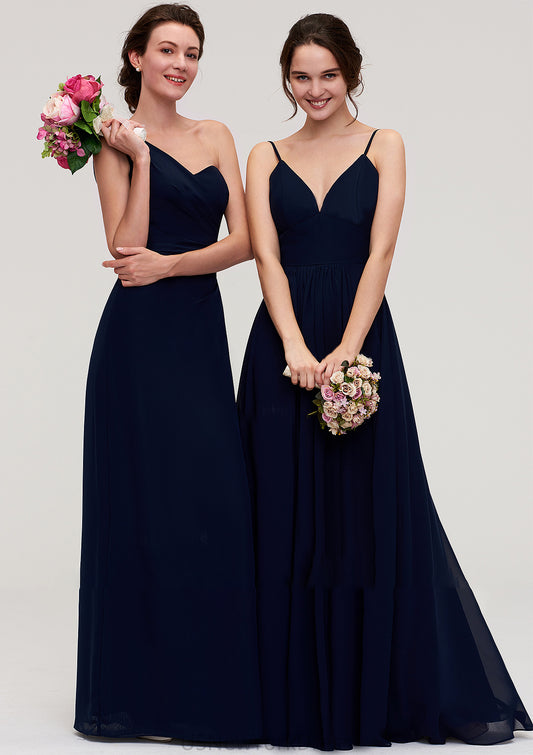 Sleeveless One-Shoulder A-line/Princess Chiffon Long/Floor-Length Bridesmaid Dresses With Pleated Micah DJP0025475