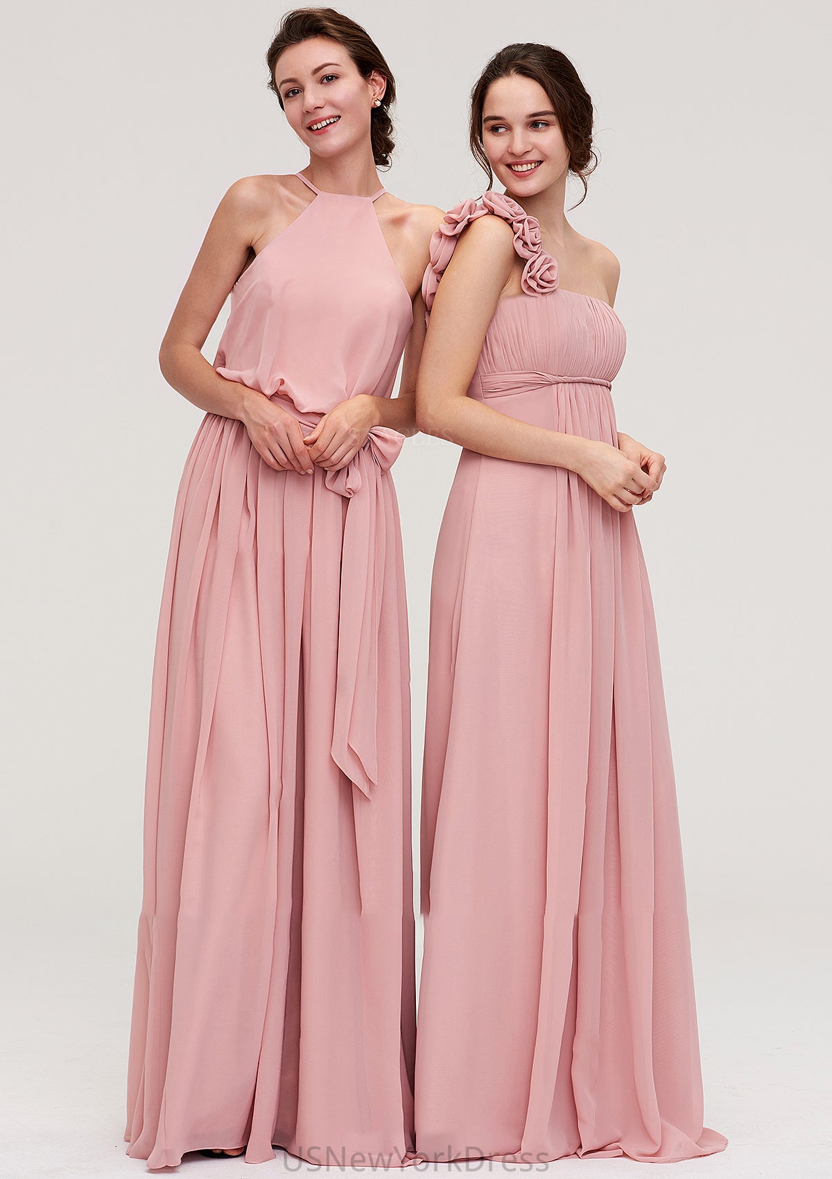 Sleeveless Scoop Neck A-line/Princess Chiffon Long/Floor-Length Bridesmaid Dresseses With Pleated Sashes Jacquelyn DJP0025476