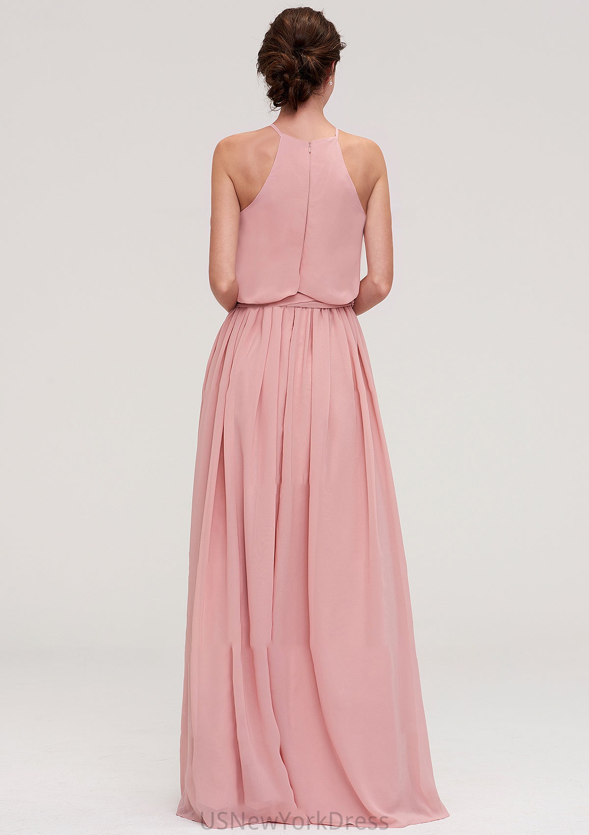 Sleeveless Scoop Neck A-line/Princess Chiffon Long/Floor-Length Bridesmaid Dresseses With Pleated Sashes Jacquelyn DJP0025476