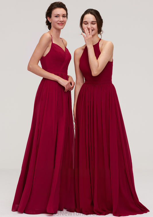 Sleeveless Sweetheart Long/Floor-Length Chiffon A-line/Princess Bridesmaid Dresseses With Split Pleated Abagail DJP0025477