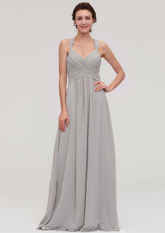 Sleeveless Sweetheart Long/Floor-Length Chiffon A-line/Princess Bridesmaid Dresseses With Pleated Beading Isabela DJP0025478