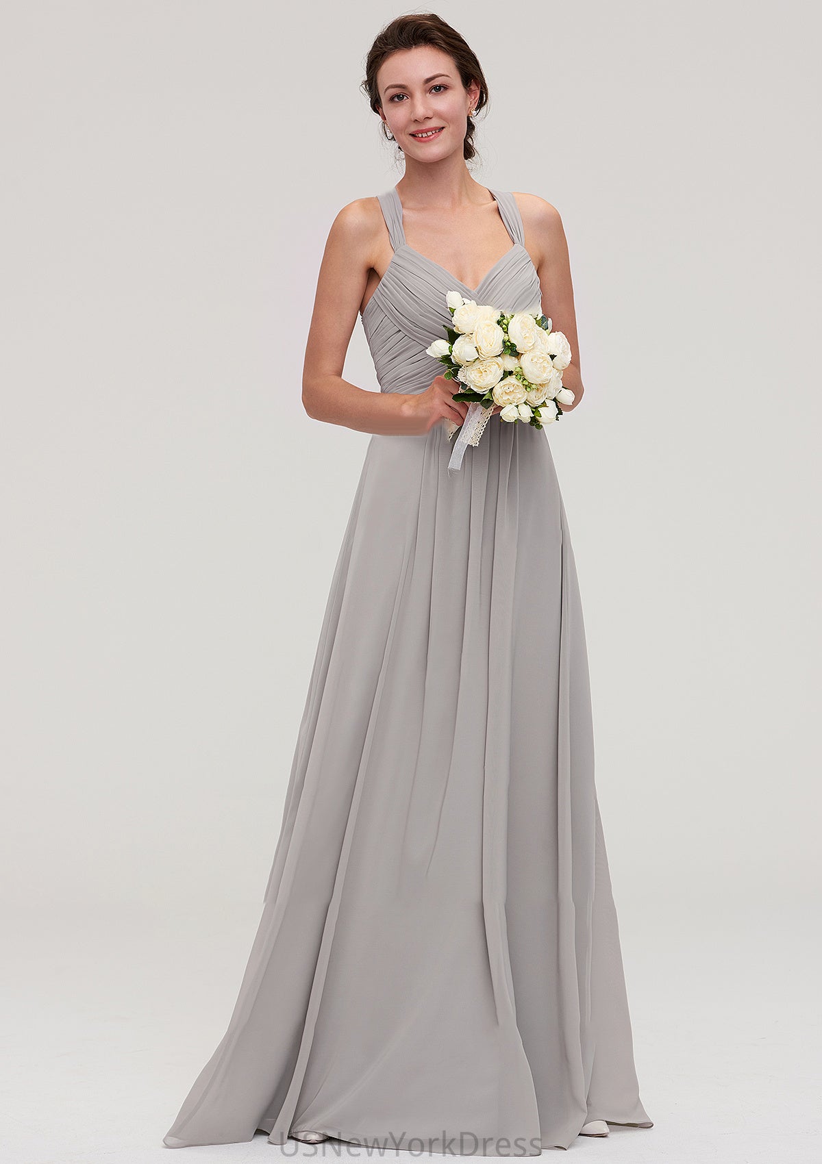 Sleeveless Sweetheart Long/Floor-Length Chiffon A-line/Princess Bridesmaid Dresseses With Pleated Beading Isabela DJP0025478