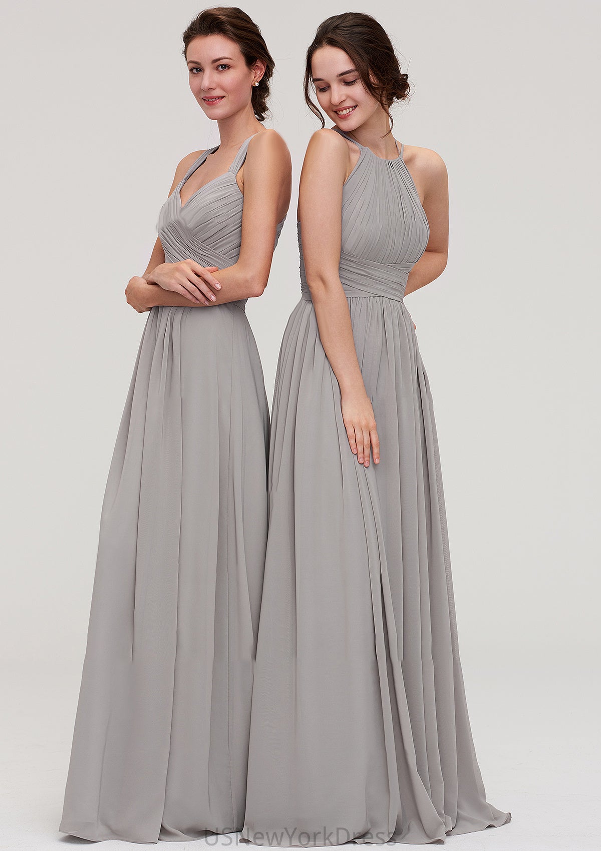 Sleeveless Sweetheart Long/Floor-Length Chiffon A-line/Princess Bridesmaid Dresseses With Pleated Beading Isabela DJP0025478