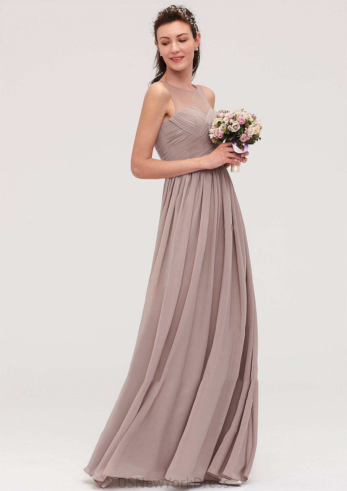 Sleeveless A-line/Princess Chiffon Long/Floor-Length Bridesmaid Dresseses With Pleated Kassidy DJP0025479