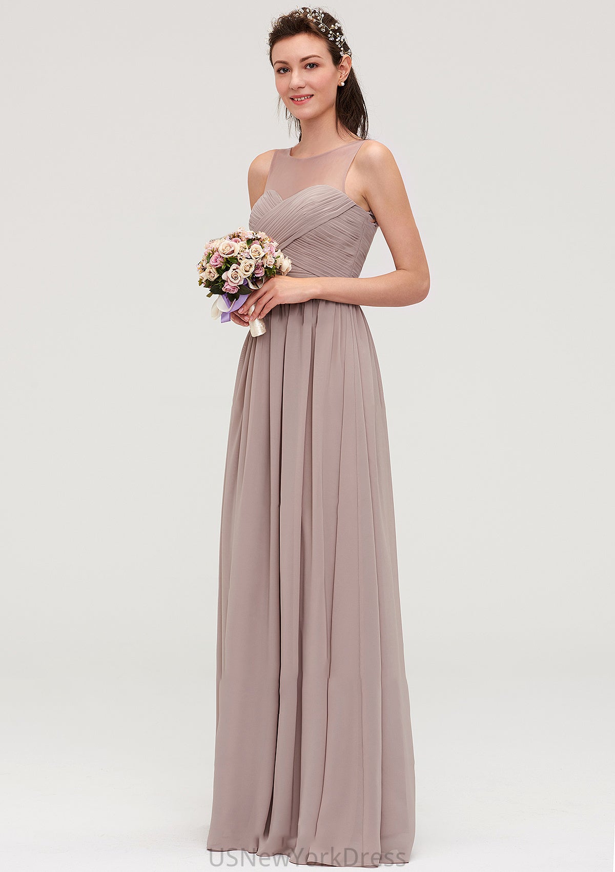 Sleeveless A-line/Princess Chiffon Long/Floor-Length Bridesmaid Dresseses With Pleated Kassidy DJP0025479