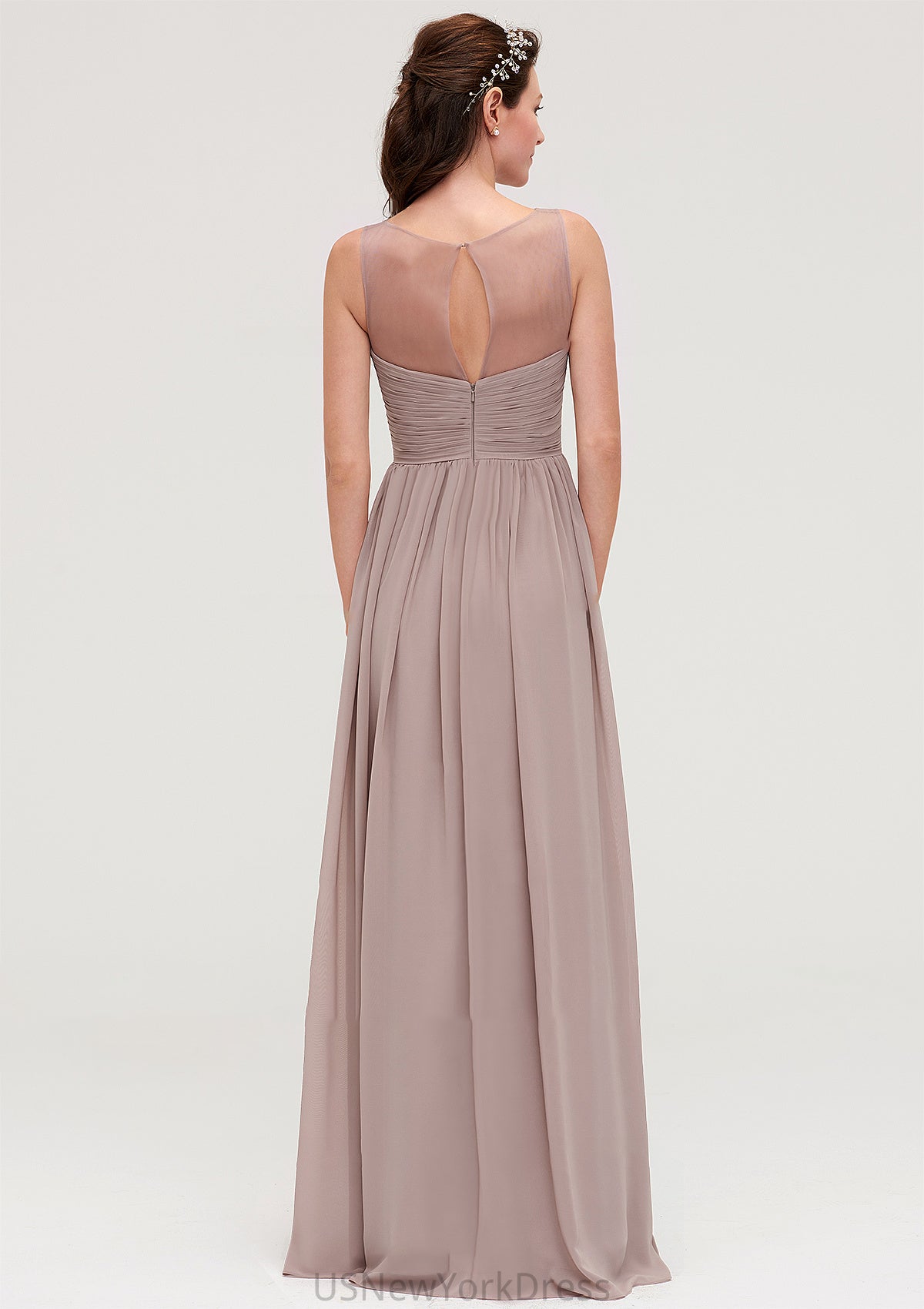 Sleeveless A-line/Princess Chiffon Long/Floor-Length Bridesmaid Dresseses With Pleated Kassidy DJP0025479