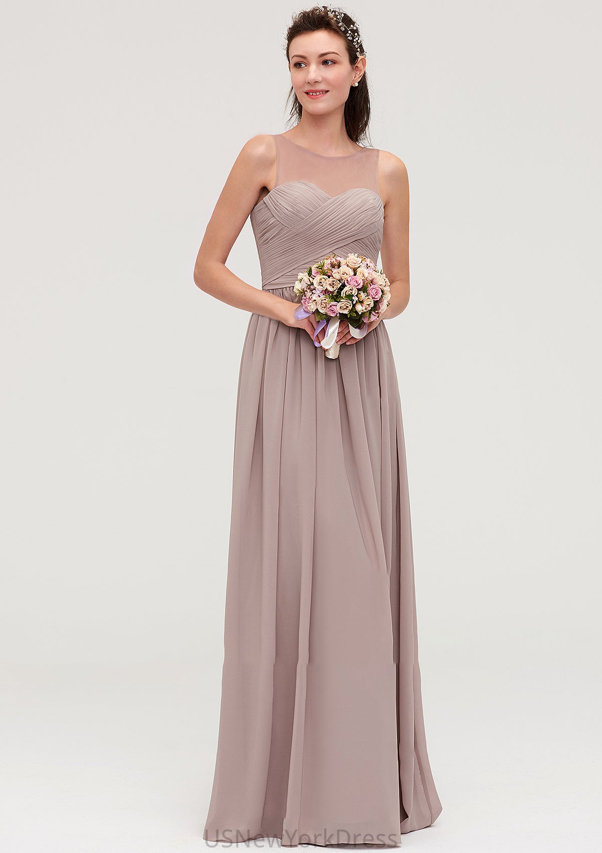 Sleeveless A-line/Princess Chiffon Long/Floor-Length Bridesmaid Dresseses With Pleated Kassidy DJP0025479