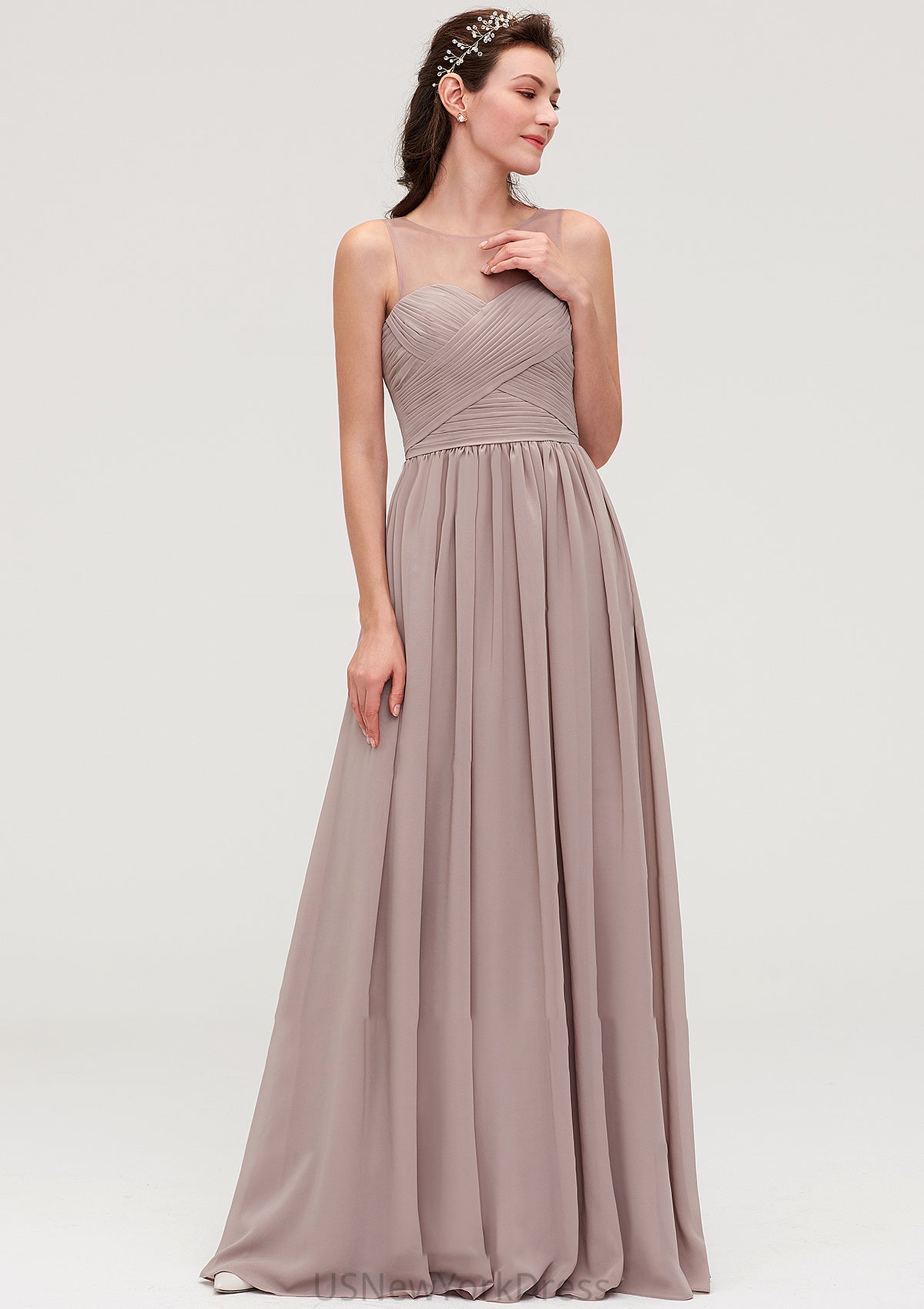 Sleeveless A-line/Princess Chiffon Long/Floor-Length Bridesmaid Dresseses With Pleated Kassidy DJP0025479