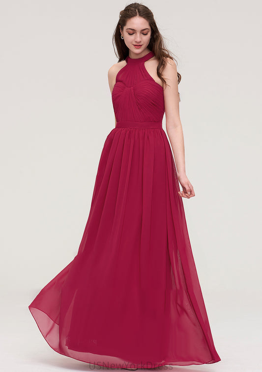 Halter Sleeveless Long/Floor-Length Chiffon A-line/Princess Bridesmaid Dresses With Pleated Peyton DJP0025483