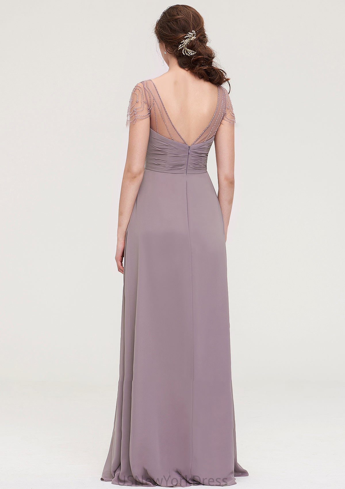 Short Sleeve Sweetheart Long/Floor-Length Chiffon A-line/Princess Bridesmaid Dresses With Pleated Beading Jayden DJP0025487