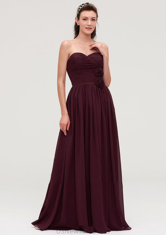 Sweetheart Sleeveless Long/Floor-Length Chiffon A-line/Princess Bridesmaid Dresses With Pleated Gabriela DJP0025490