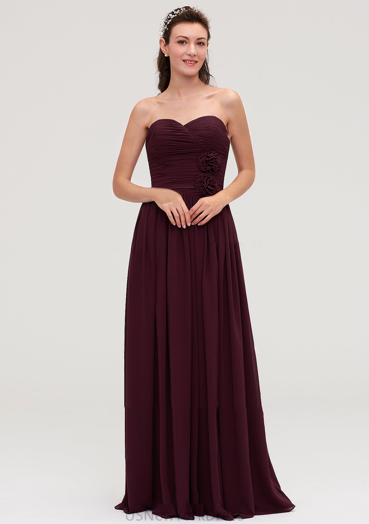 Sweetheart Sleeveless Long/Floor-Length Chiffon A-line/Princess Bridesmaid Dresses With Pleated Gabriela DJP0025490