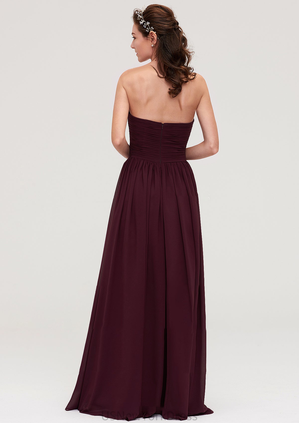 Sweetheart Sleeveless Long/Floor-Length Chiffon A-line/Princess Bridesmaid Dresses With Pleated Gabriela DJP0025490