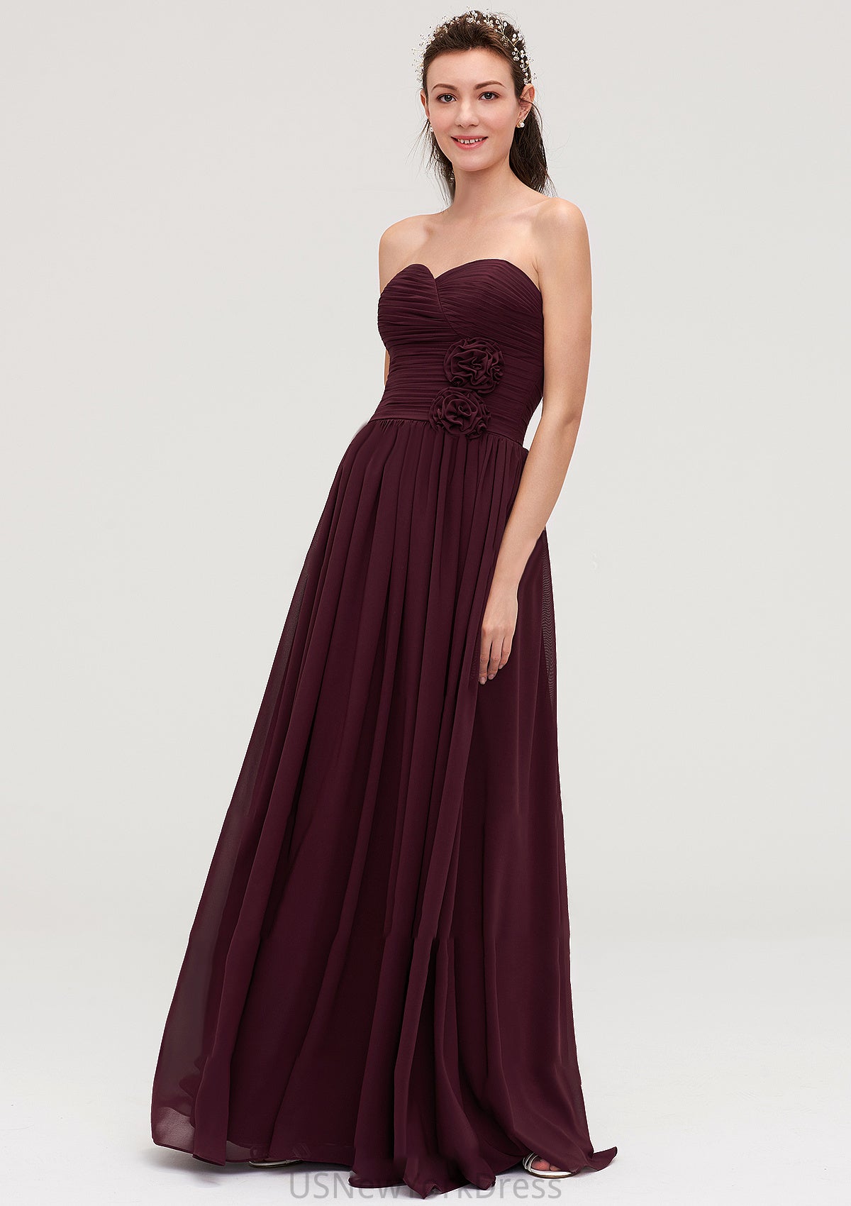 Sweetheart Sleeveless Long/Floor-Length Chiffon A-line/Princess Bridesmaid Dresses With Pleated Gabriela DJP0025490