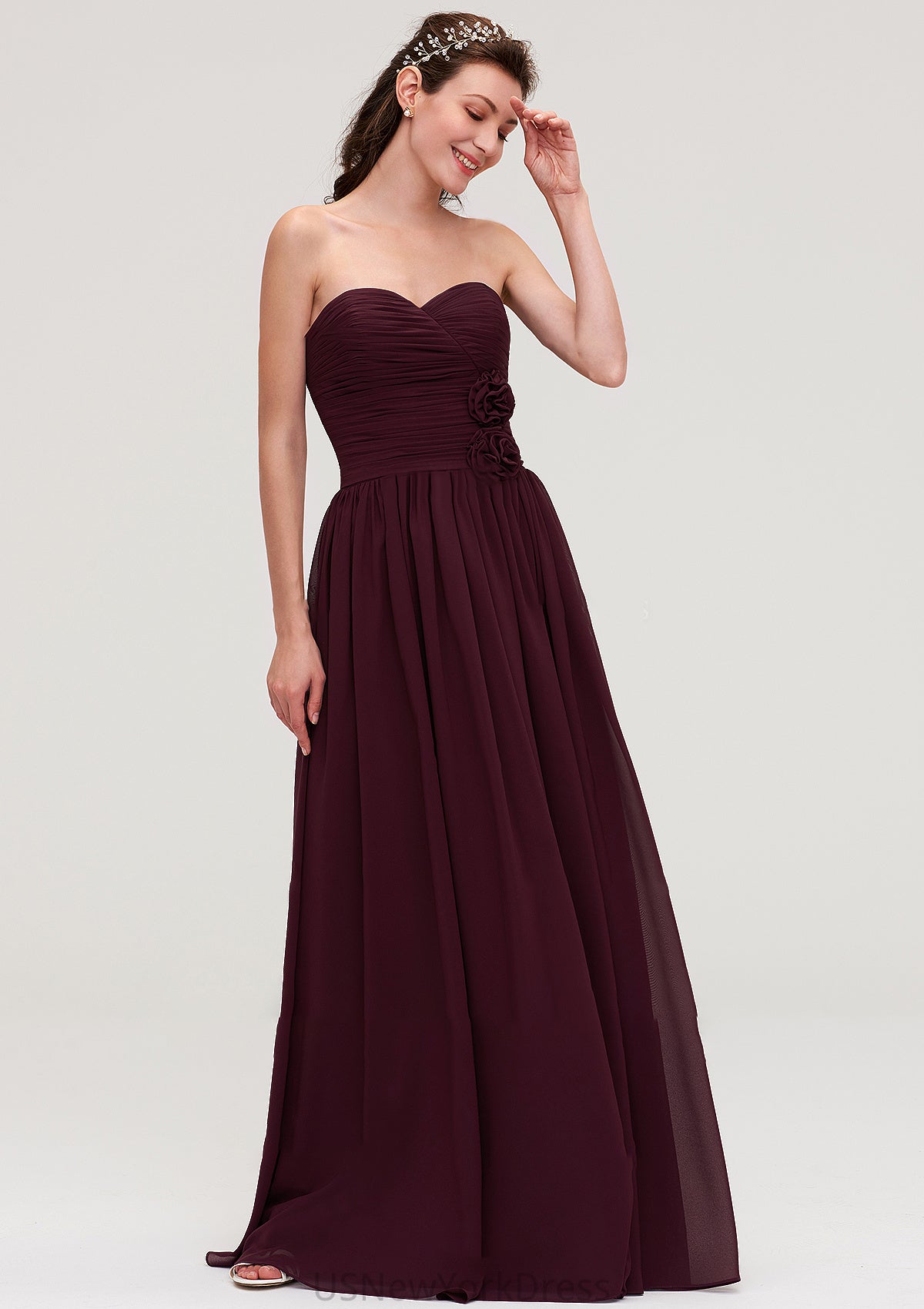 Sweetheart Sleeveless Long/Floor-Length Chiffon A-line/Princess Bridesmaid Dresses With Pleated Gabriela DJP0025490