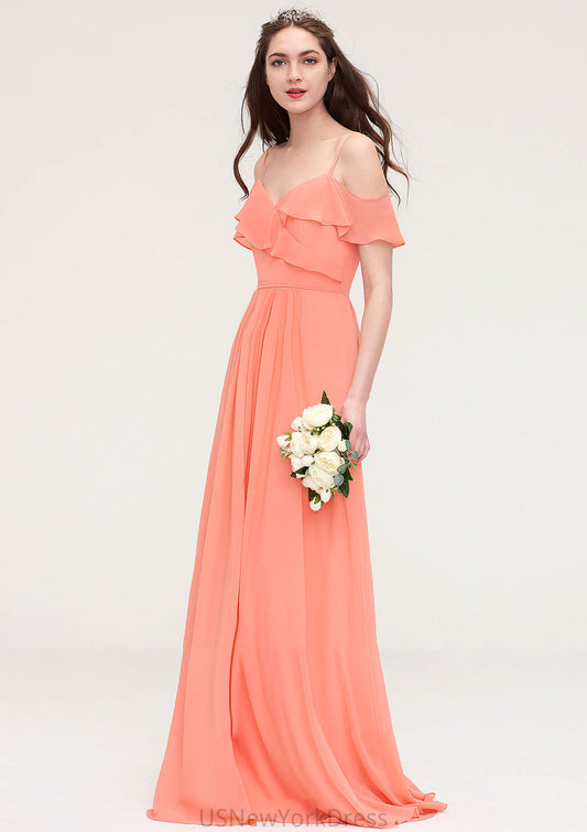 Sleeveless Sweetheart Long/Floor-Length Chiffon A-line/Princess Bridesmaid Dresses With Pleated Coral DJP0025492