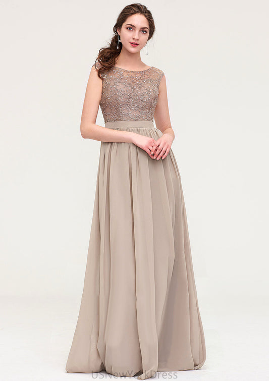 Sleeveless Scoop Neck Long/Floor-Length Chiffon A-line/Princess Bridesmaid Dresses With Sequins Beading Lace Pleated Norma DJP0025493