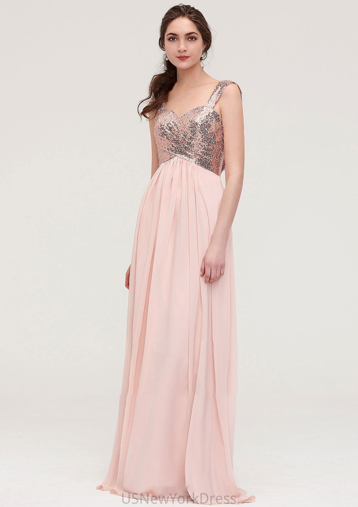 Sleeveless Long/Floor-Length Sweetheart A-line/Princess Chiffon Bridesmaid Dresses With Pleated Sequins Phoebe DJP0025494