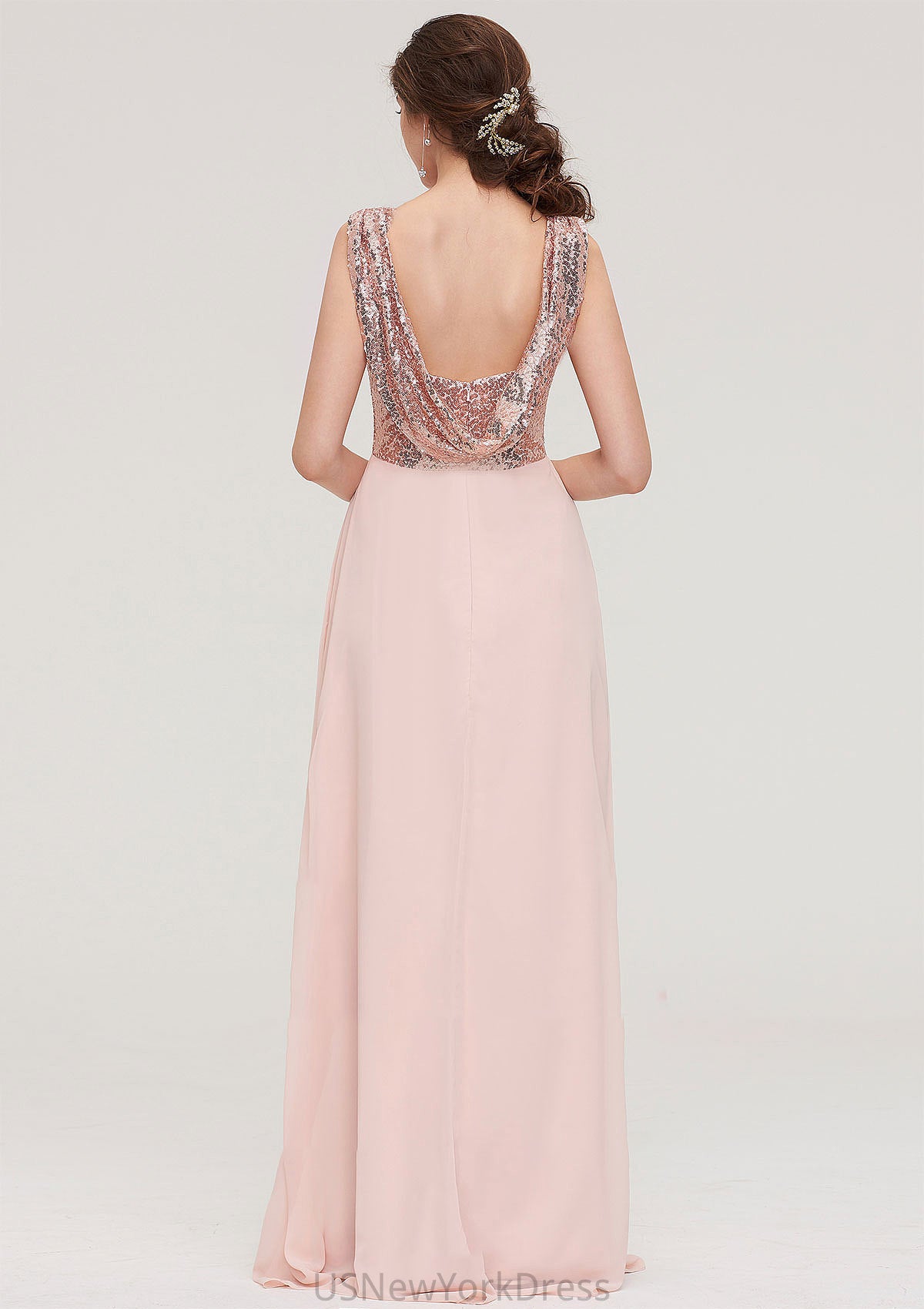 Sleeveless Long/Floor-Length Sweetheart A-line/Princess Chiffon Bridesmaid Dresses With Pleated Sequins Phoebe DJP0025494