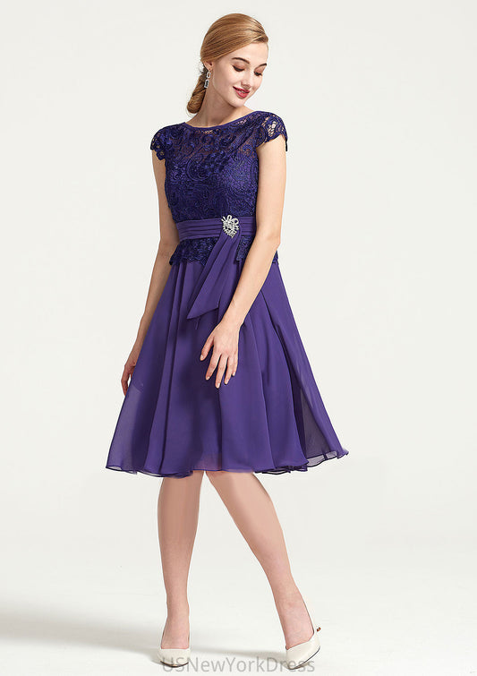 Sleeveless Bateau Knee-Length A-line/Princess Chiffon Bridesmaid Dresses With Rhinestone Appliqued Sashes Presley DJP0025496