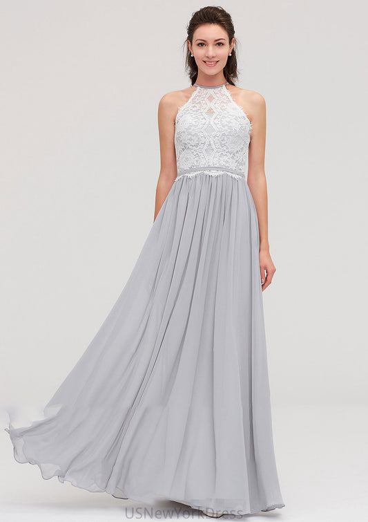 Sleeveless Scoop Neck A-line/Princess Chiffon Long/Floor-Length Bridesmaid Dresseses With Lace Louisa DJP0025497