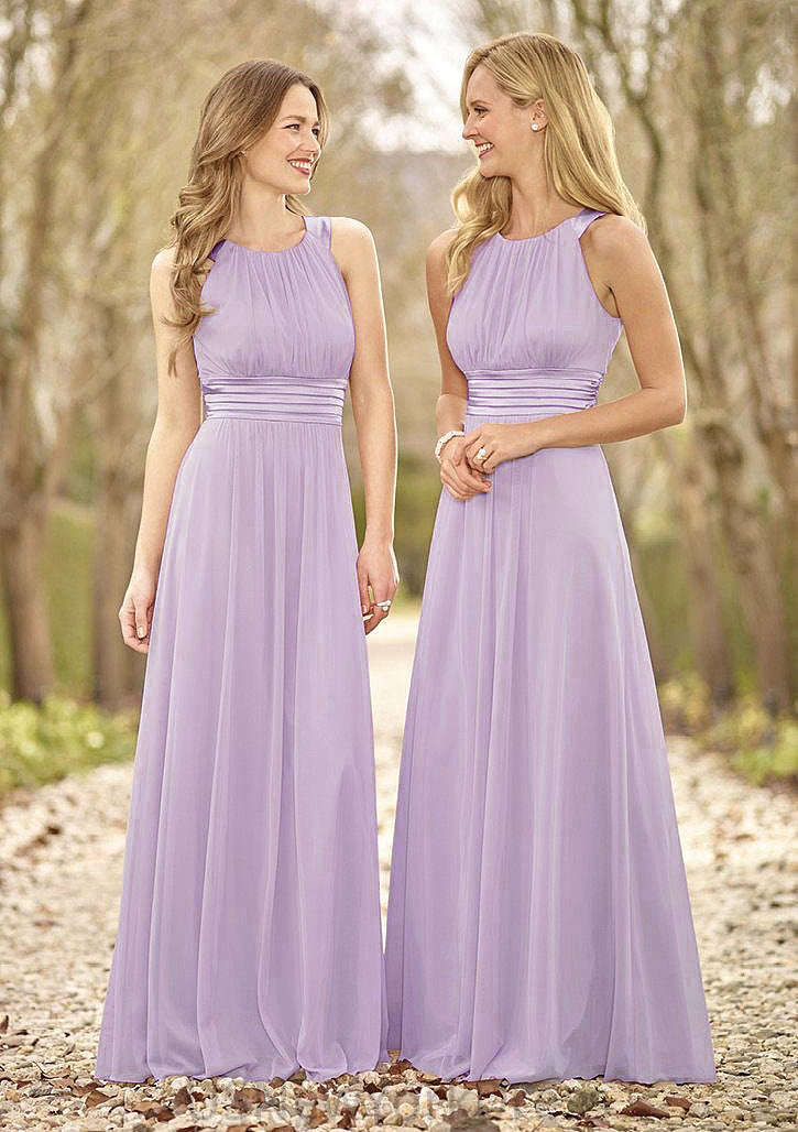 Scoop Neck A-Line/Princess Long/Floor-Length Chiffon Bridesmaid Dresses Prudence DJP0025516