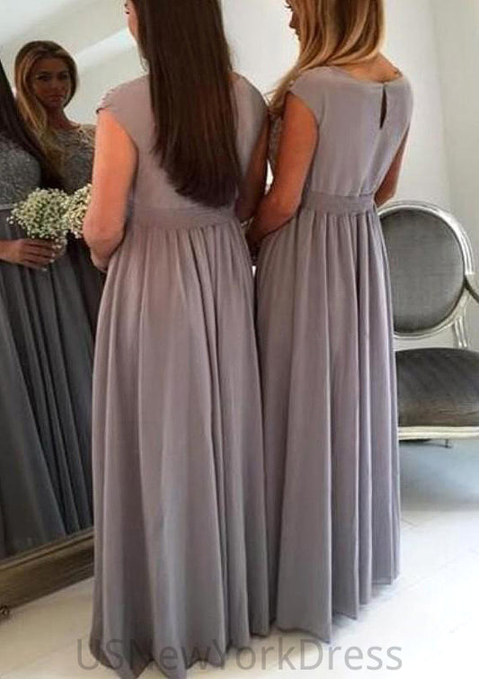 Bateau A-Line/Princess Long/Floor-Length Chiffon Bridesmaid Dresses With Appliqued Dayana DJP0025517