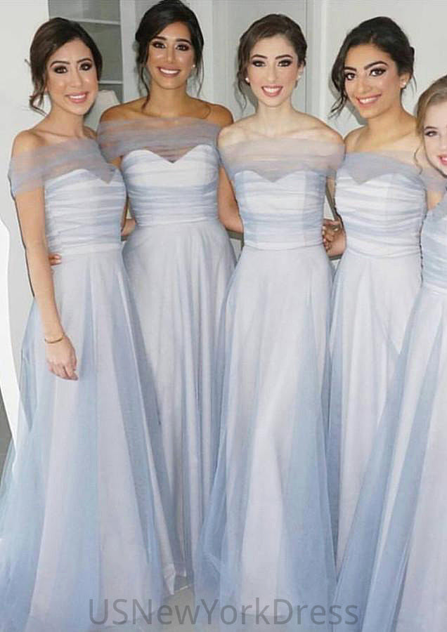 Off-The-Shoulder A-Line/Princess Long/Floor-Length Tulle Bridesmaid Dresses Katelyn DJP0025532