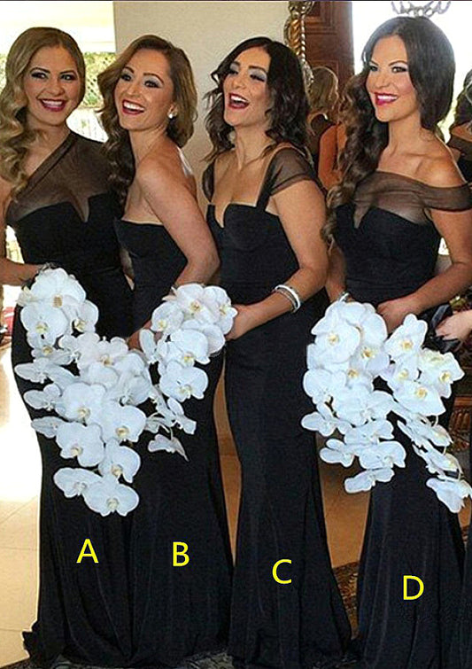 Sweetheart Sleeveless Long/Floor-Length Sheath/Column Elastic Satin Bridesmaid Dresses Jeanie DJP0025542