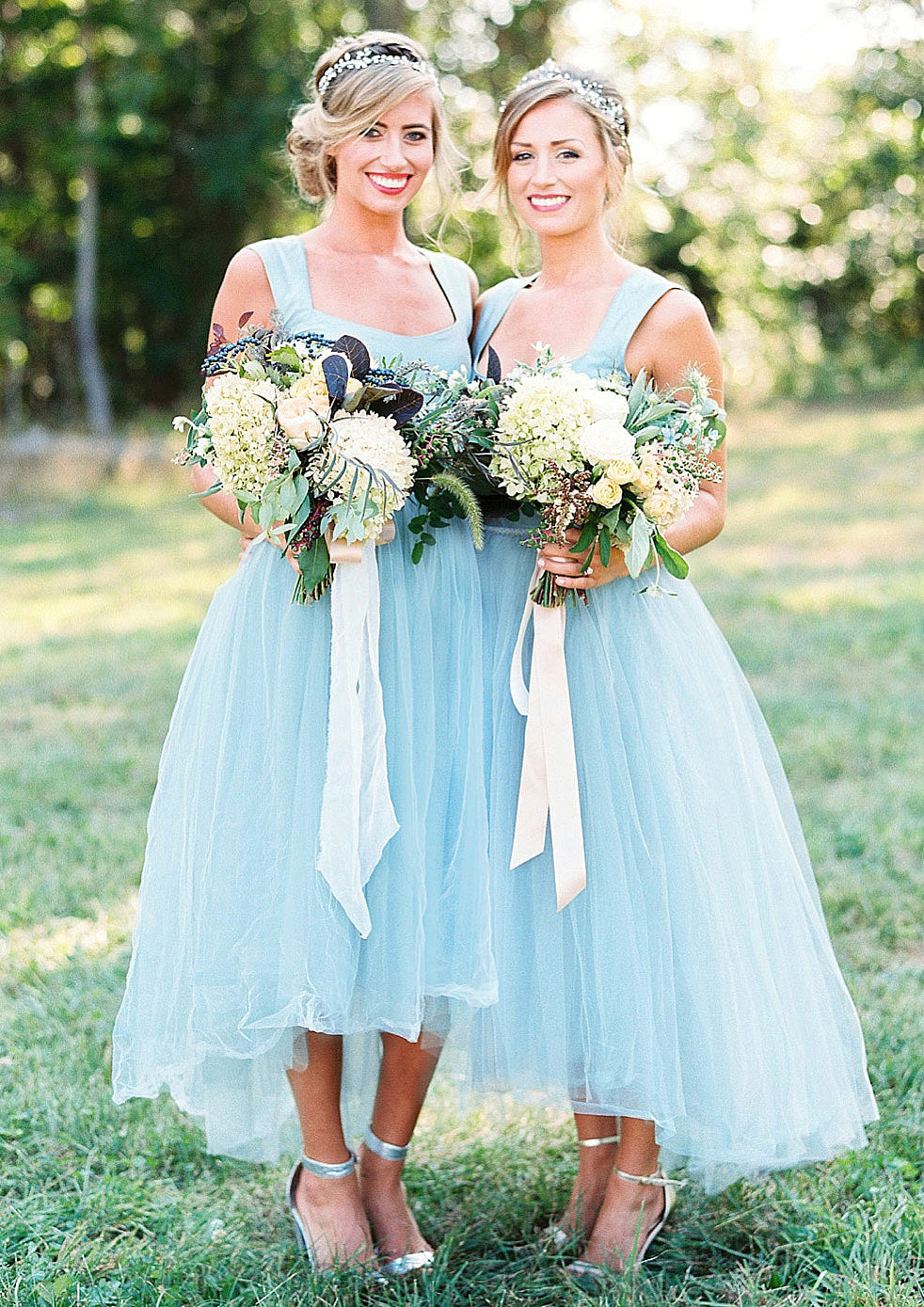 A-Line/Princess Square Neckline Asymmetrical Tulle Bridesmaid Dresses Madilyn DJP0025543