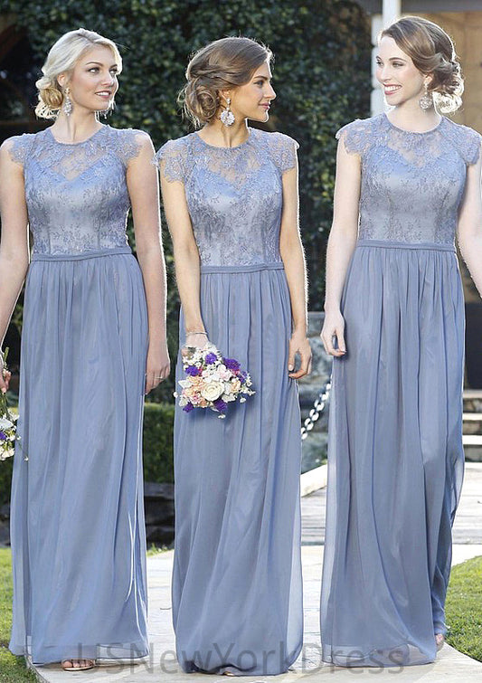 A-Line/Princess Sleeveless Scoop Neck Zipper Long/Floor-Length Chiffon Bridesmaid Dresses With Appliqued Jaslene DJP0025547