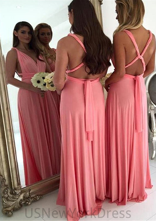 A-Line/Princess V-Neck Long/Floor-Length Chiffon Bridesmaid Dresses Mariyah DJP0025551