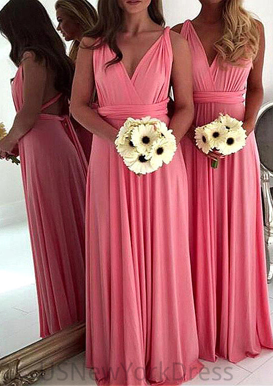 A-Line/Princess V-Neck Long/Floor-Length Chiffon Bridesmaid Dresses Mariyah DJP0025551