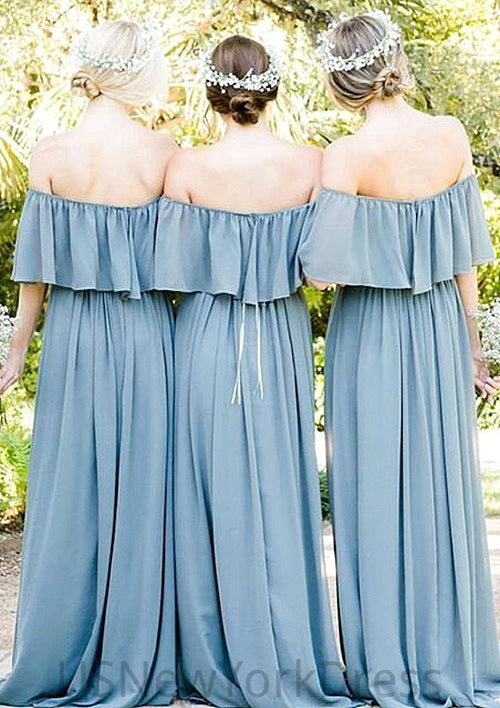 Off-The-Shoulder A-Line/Princess Long/Floor-Length Chiffon Bridesmaid Dresses With Ruffles Elisabeth DJP0025555