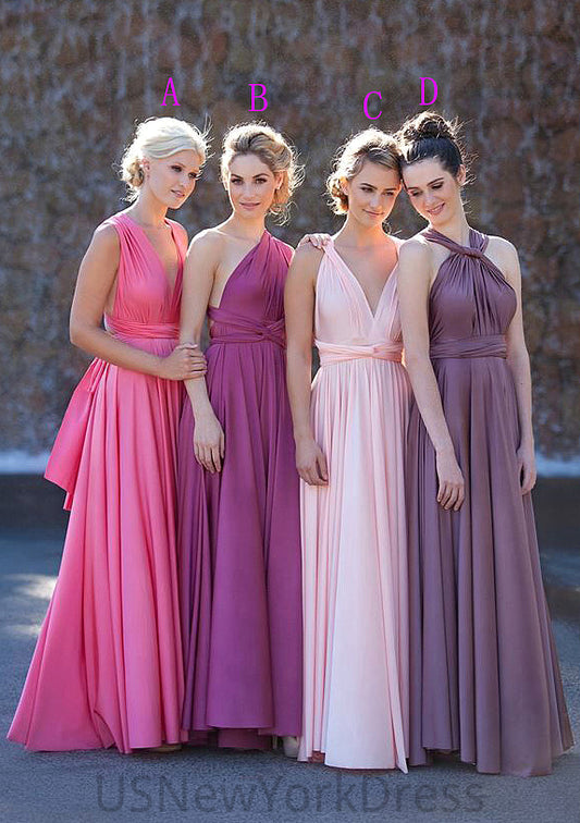 Sleeveless V Neck Long/Floor-Length A-line/Princess Chiffon Bridesmaid Dresses With Pleated Savanna DJP0025560