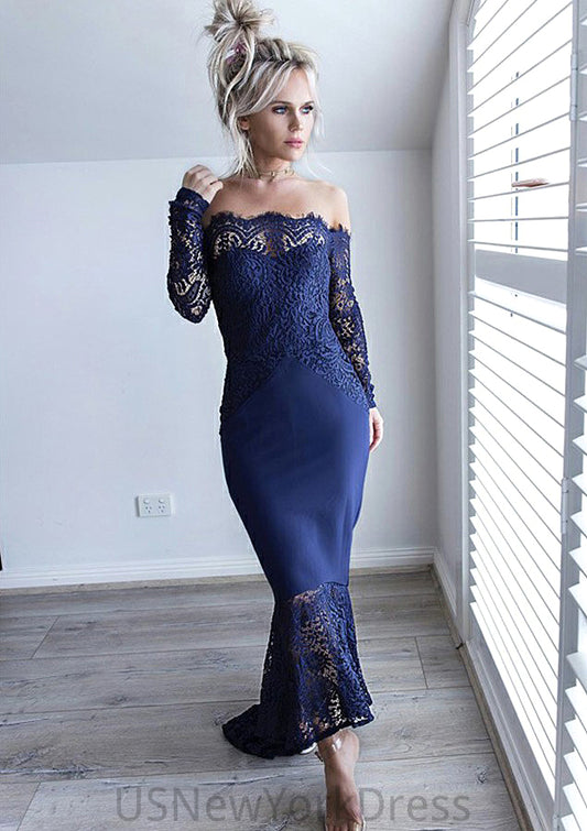 Off-the-Shoulder Full/Long Sleeve Asymmetrical Trumpet/Mermaid Lace Bridesmaid Dresseses Casey DJP0025566