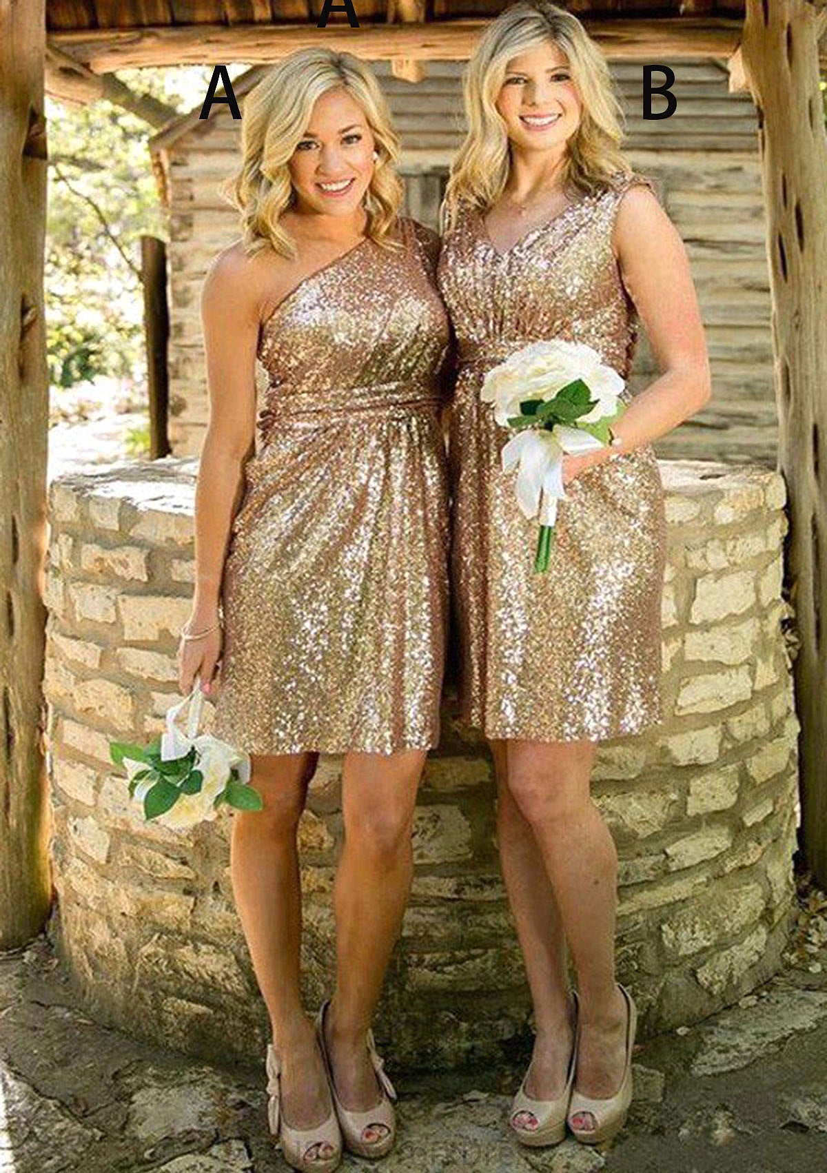 A-line/Princess One-Shoulder Short/Mini Sequined A-line/Princess Bridesmaid Dresseses Essence DJP0025592